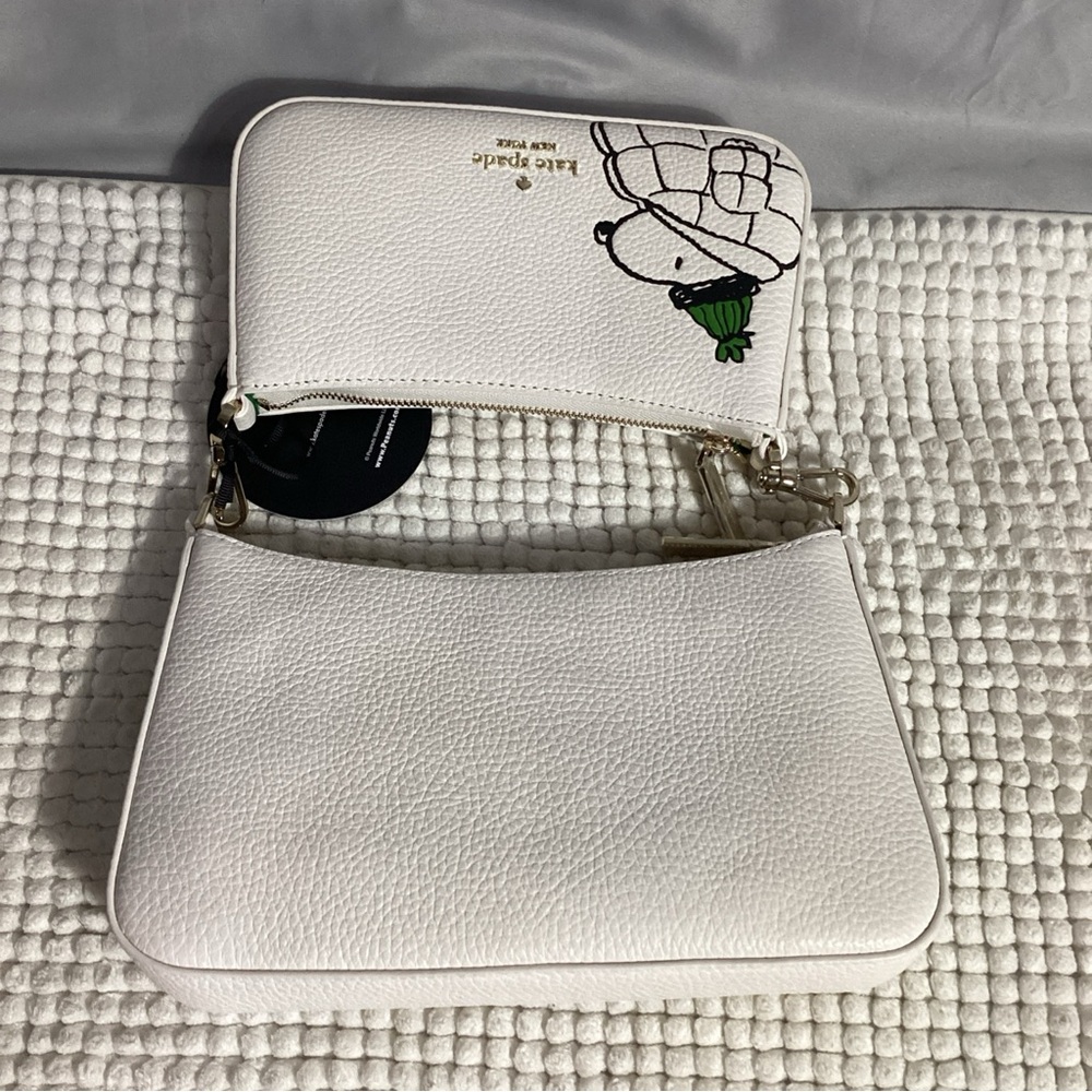 SOLD……..Kate Spade x Peanuts Snoopy White Leather Double Up Crossbody Bag - Picture 7 of 13